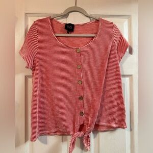 W5 Coral and White Ribbed Top